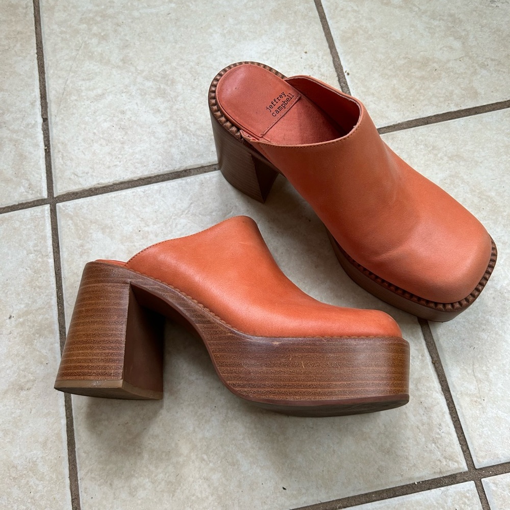 Orange clog heel platform Jeffrey Campbell worn 1x size 9